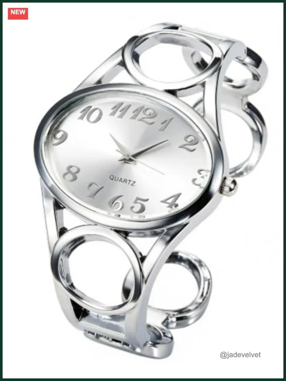 Silver Tone Cuff Bangle Watch Women Analog Quartz Dress Wristwatch